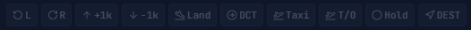 Command bar with buttons for L, R, altitude, land, DCT, taxi, takeoff, hold, and DEST